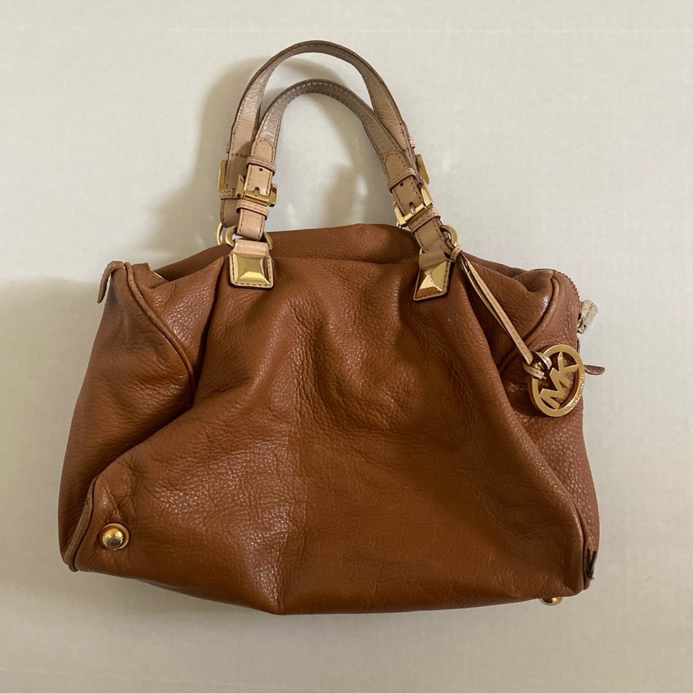 Michael Kors Tan Leather Satchel with Gold Accents